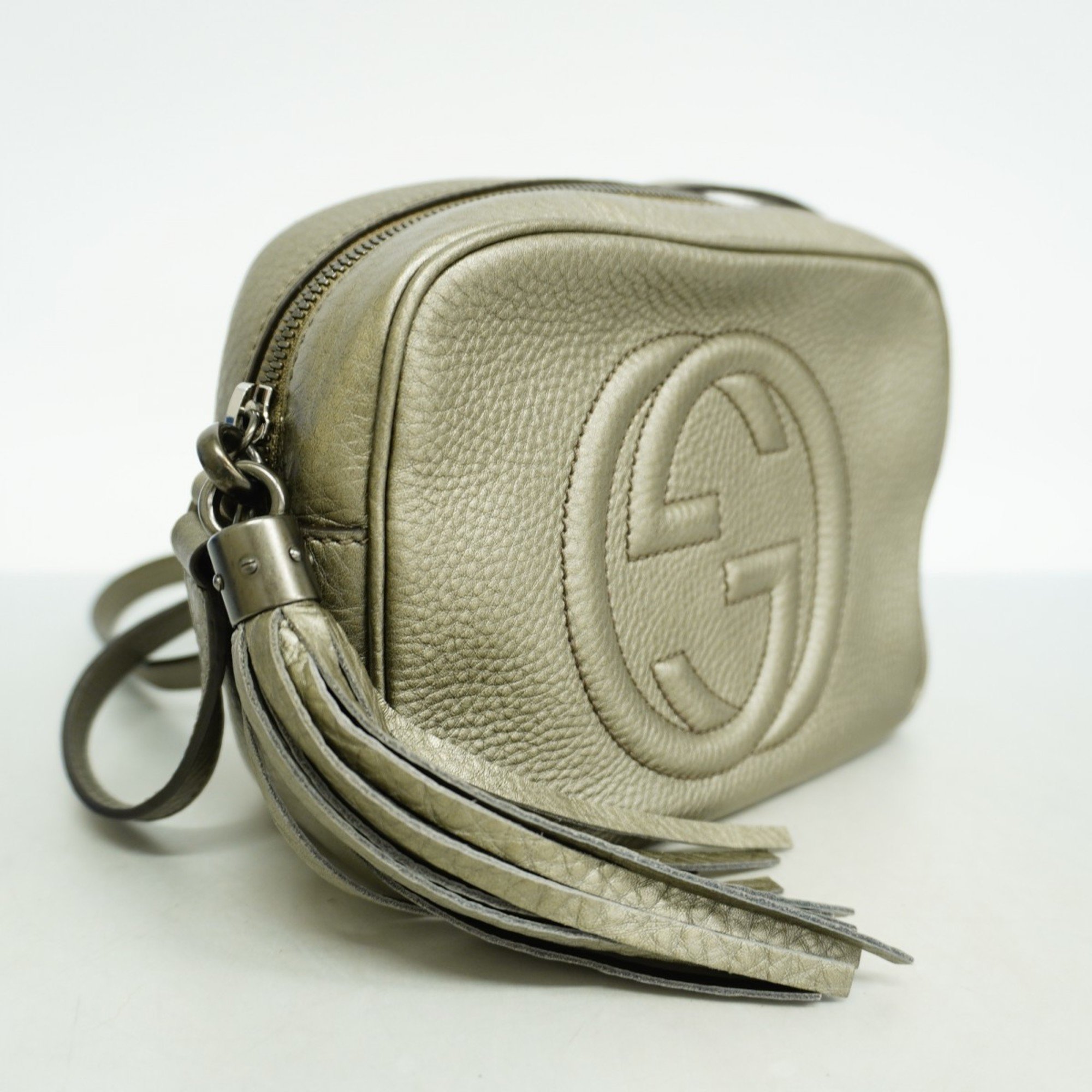 Gucci shoulder bag Soho 308364 leather silver ladies