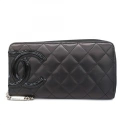 Chanel Long Wallet Cambon Lambskin Patent Leather Black Pink Women's