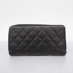 Chanel Long Wallet Cambon Lambskin Patent Leather Black Pink Women's