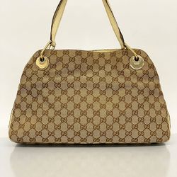 Gucci Tote Bag GG Canvas 121023 Brown White Champagne Women's