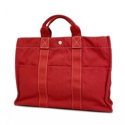 Hermes Tote Bag Deauville MM Canvas Red Women's