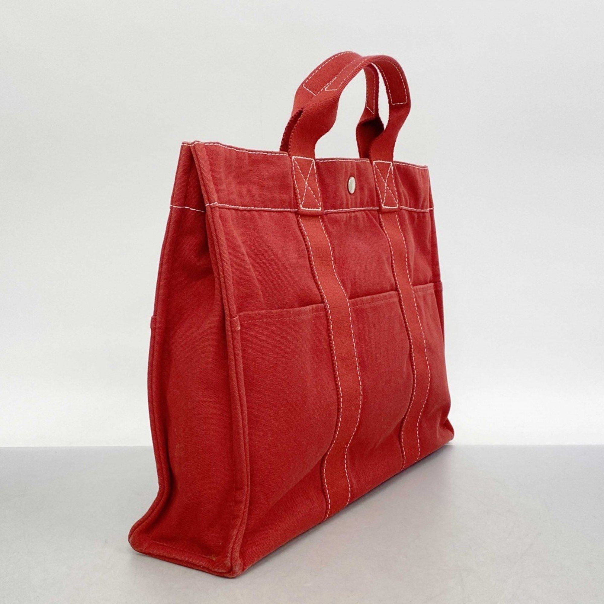 Hermes Tote Bag Deauville MM Canvas Red Women's