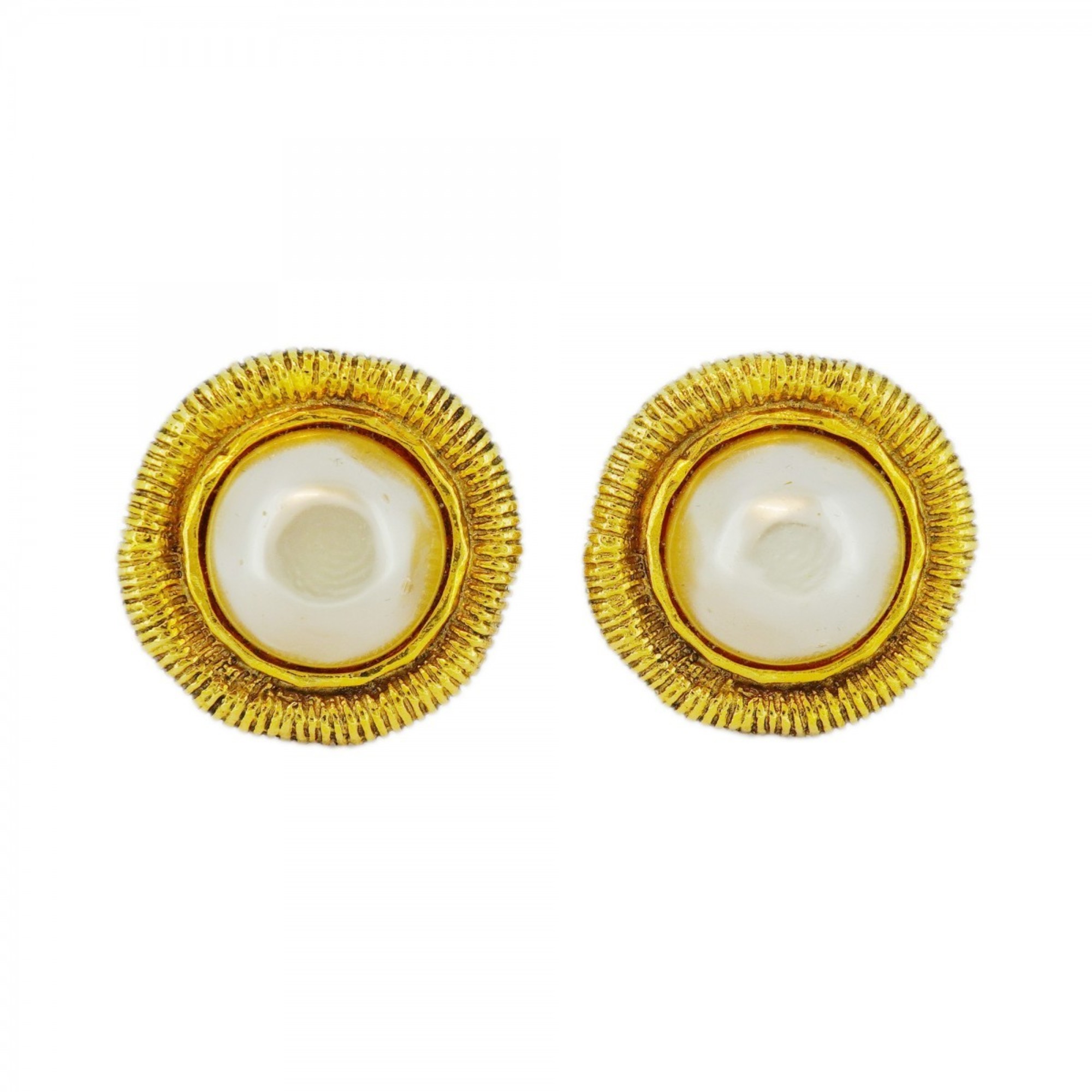 Chanel Earrings Circle Faux Pearl GP Plated Gold for Women