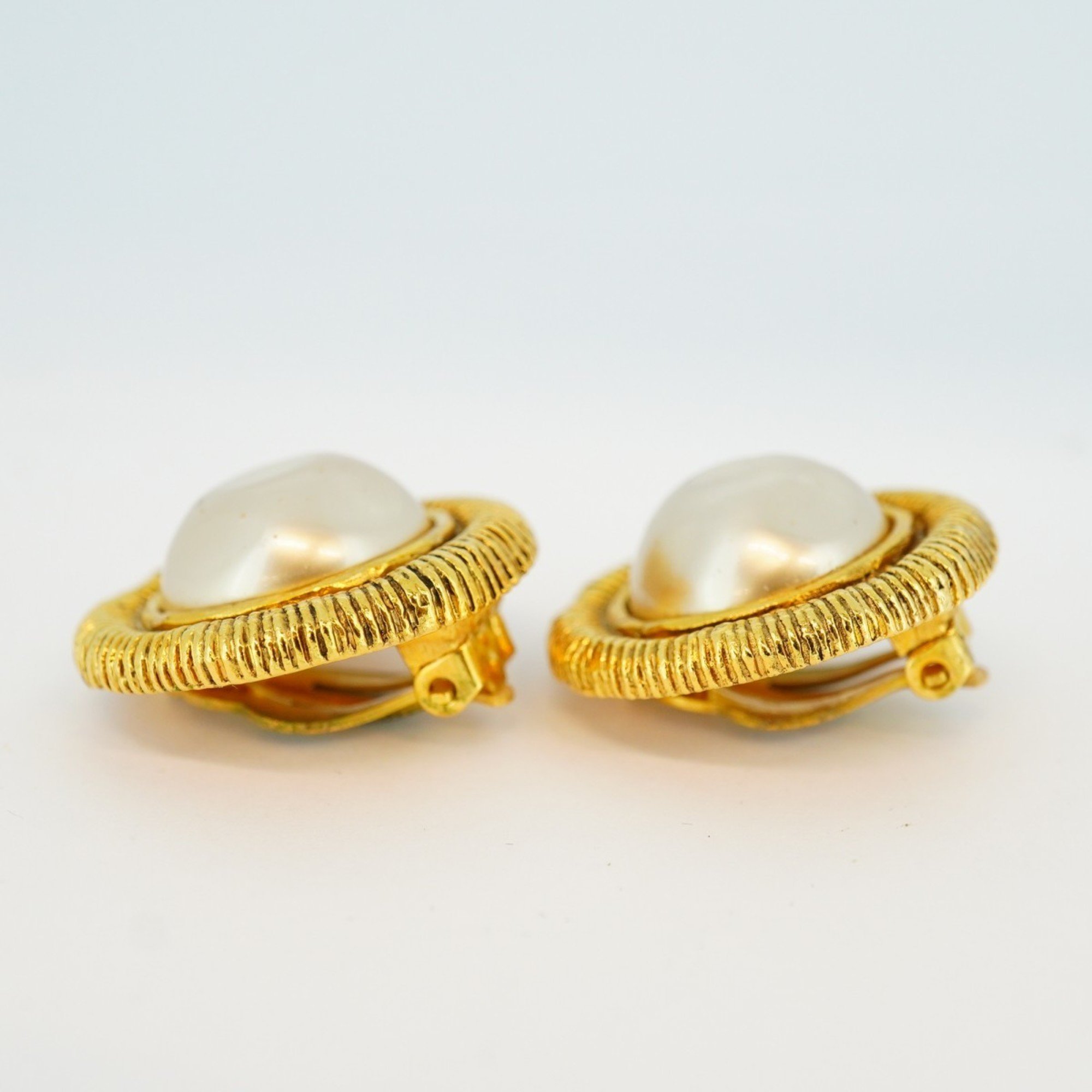 Chanel Earrings Circle Faux Pearl GP Plated Gold for Women