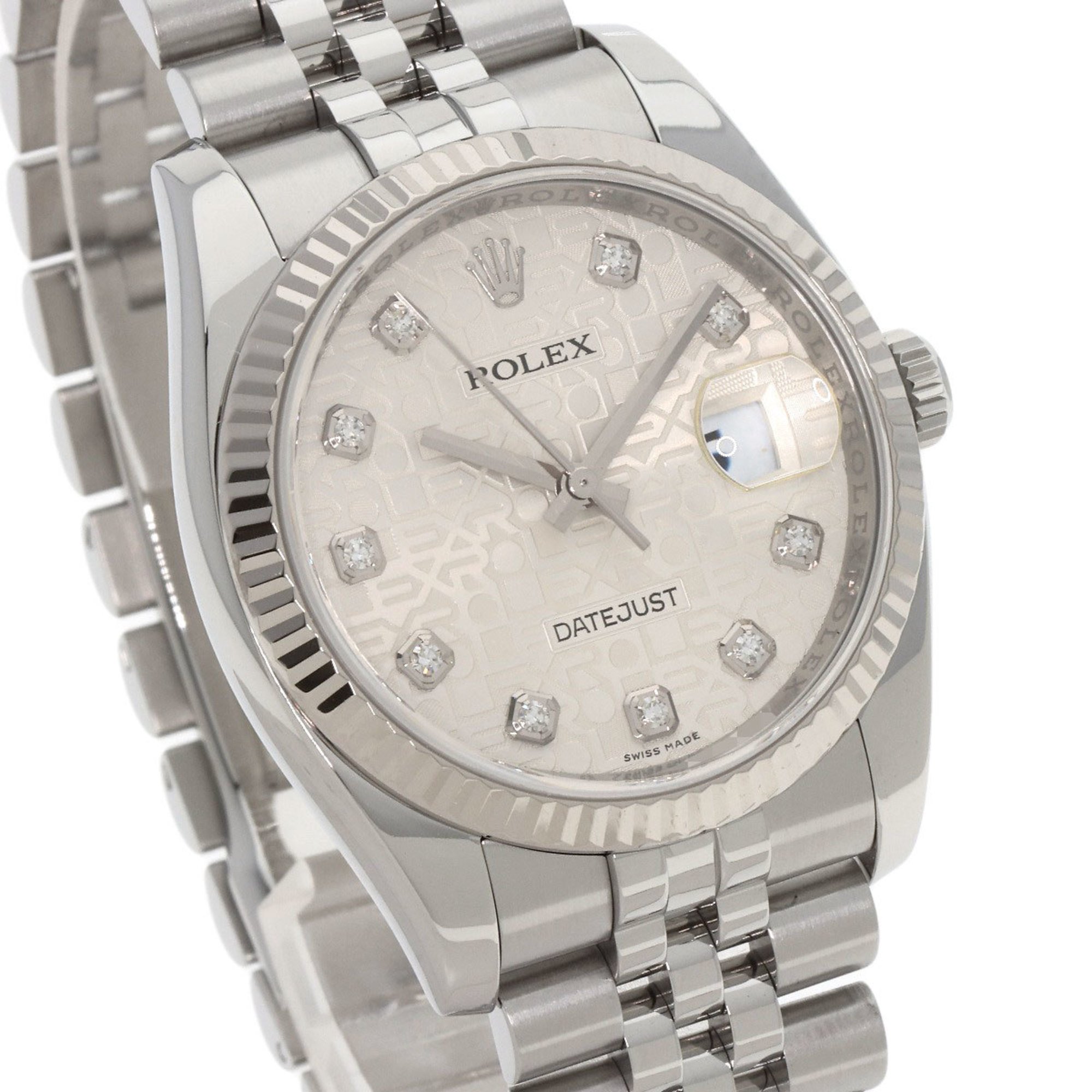 Rolex 116234G Datejust 10P Diamond Watch Stainless Steel SS K18WG Men's ROLEX