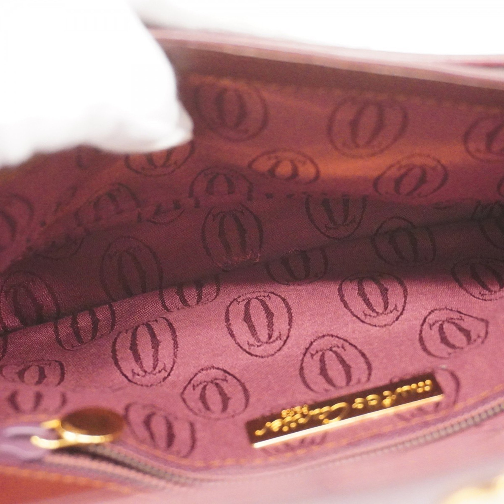 Cartier Clutch Bag Must Leather Bordeaux Men's Women's