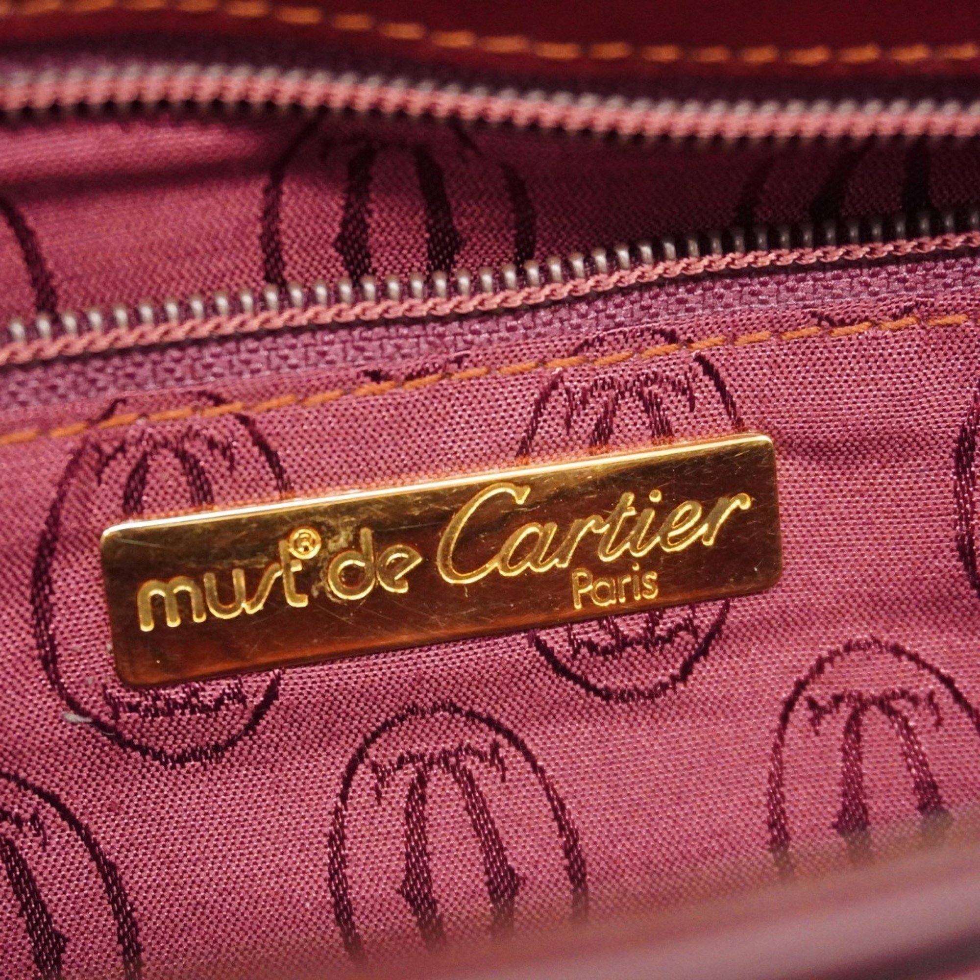 Cartier Clutch Bag Must Leather Bordeaux Men's Women's