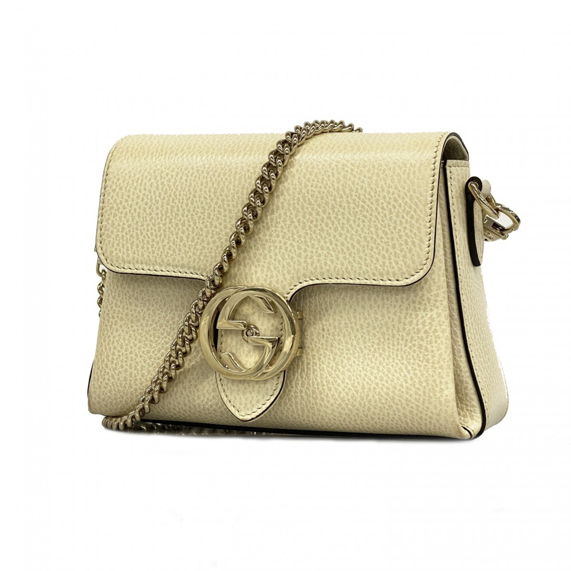 Gucci Shoulder Bag Interlocking G 607720 Leather White Champagne Women's