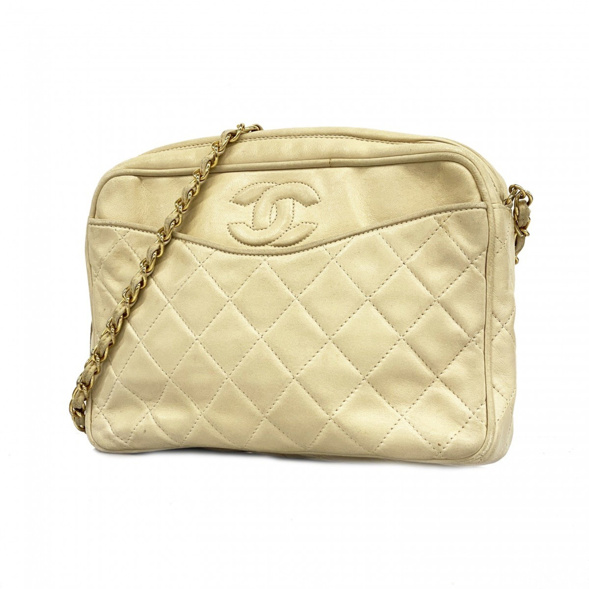 Chanel Shoulder Bag Matelasse Lambskin White Women's