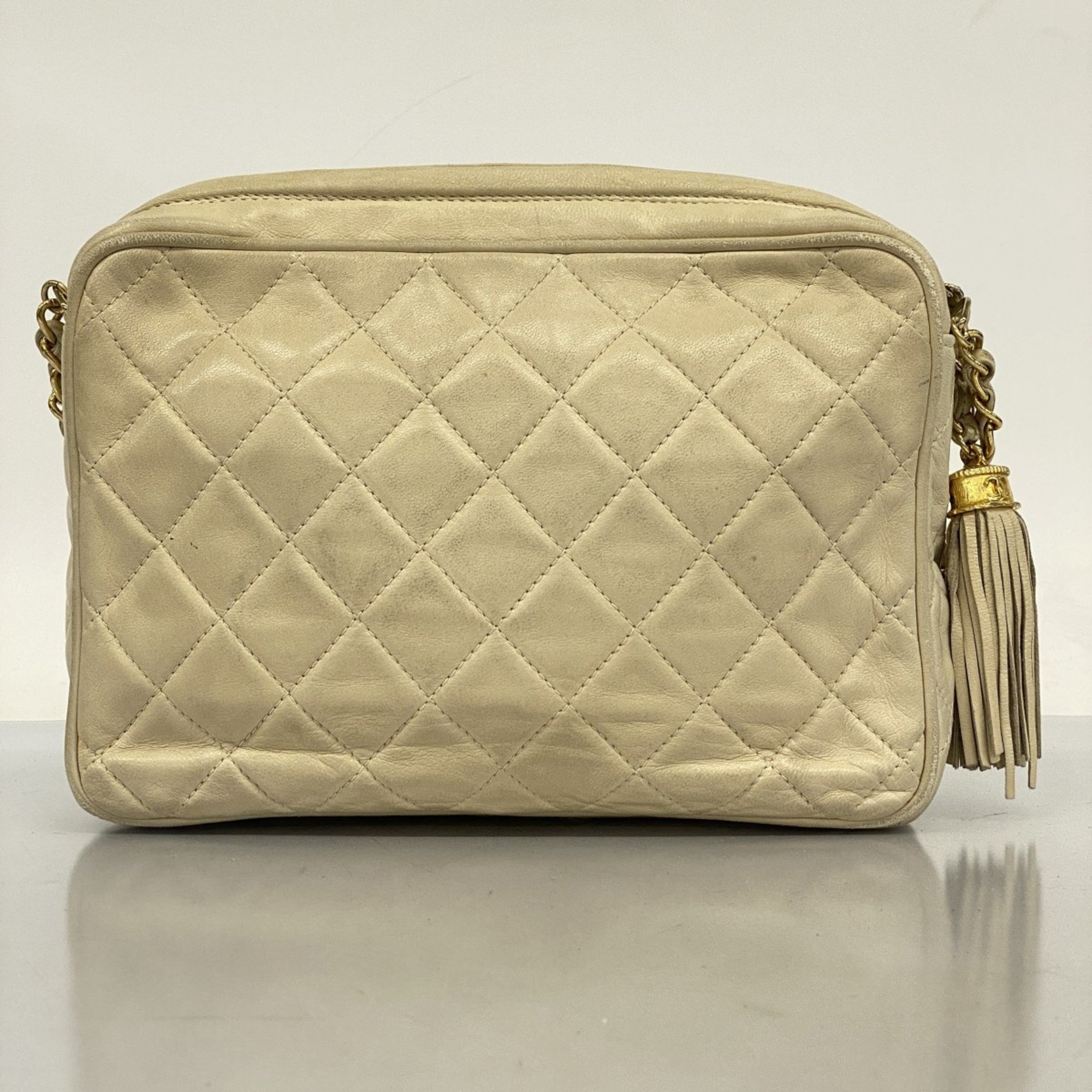 Chanel Shoulder Bag Matelasse Lambskin White Women's