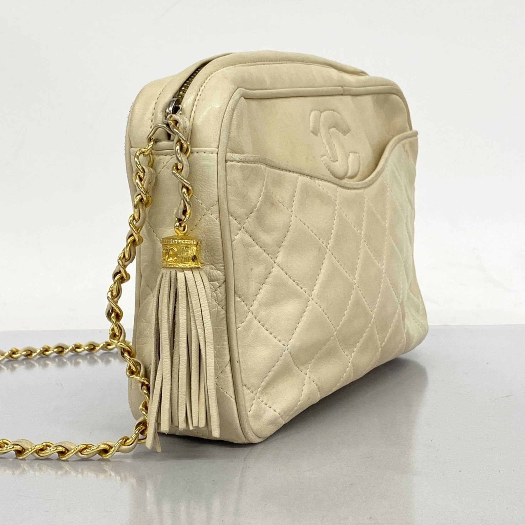 Chanel Shoulder Bag Matelasse Lambskin White Women's