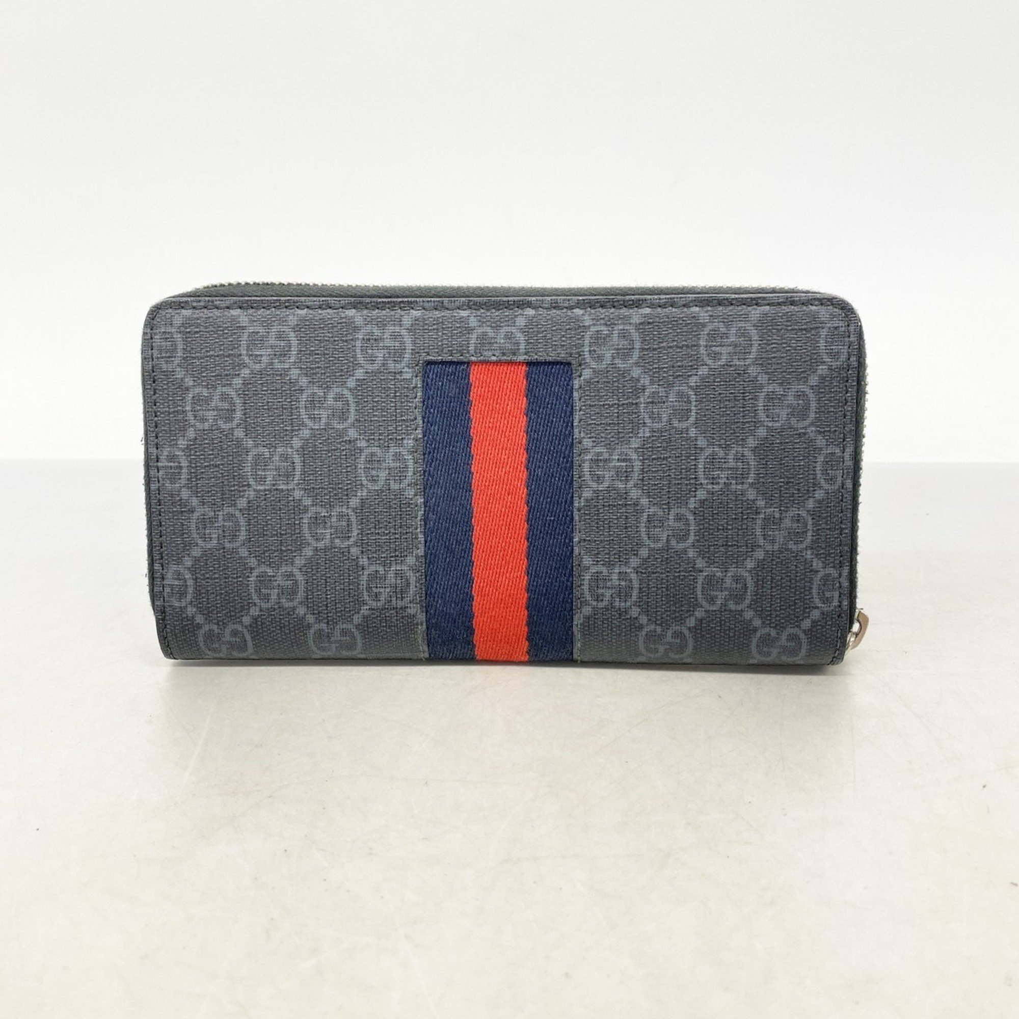 Gucci Long Wallet GG Supreme Sherry Line 408831 Black Grey Men's