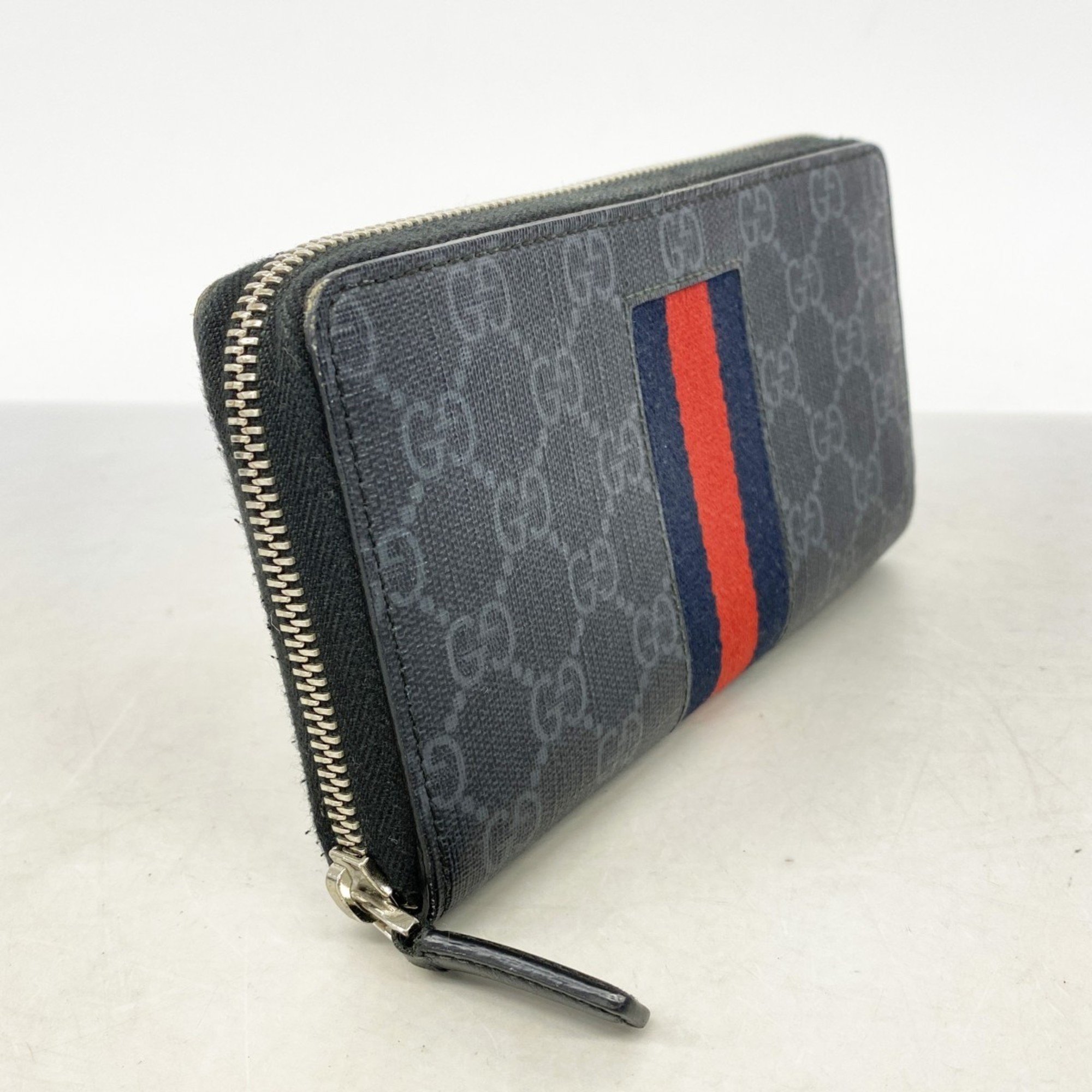 Gucci Long Wallet GG Supreme Sherry Line 408831 Black Grey Men's