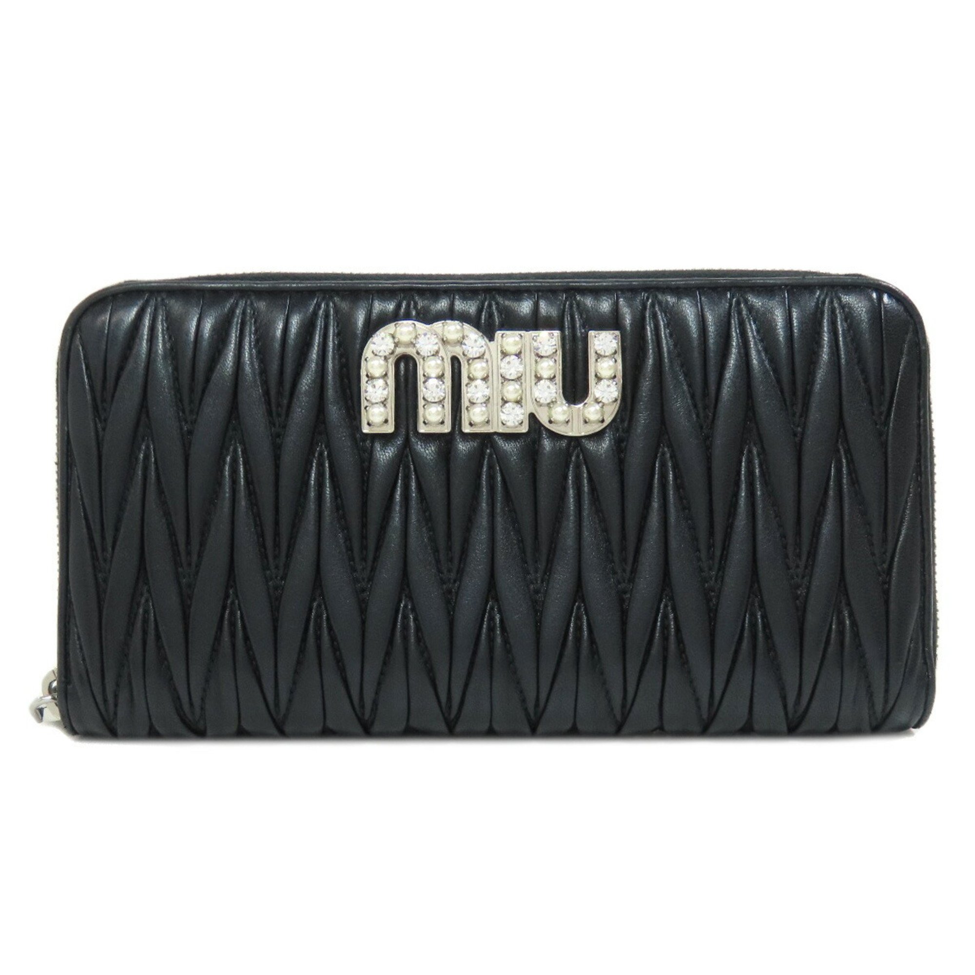 Miu Miu Miu Matelasse Rhinestone Long Wallet Leather Women's MIUMIU