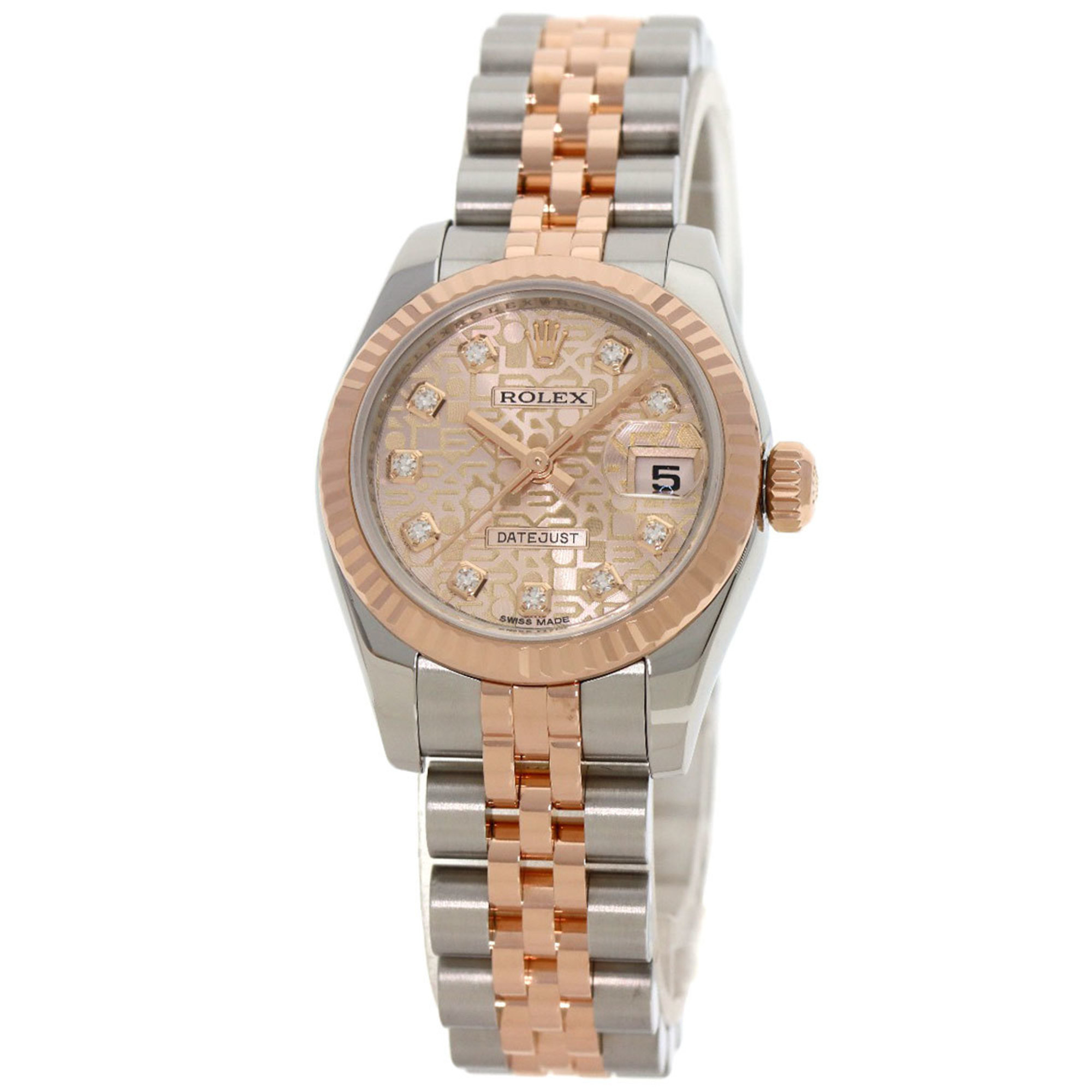 Rolex 179171G Datejust 10P Diamond Watch Stainless Steel SSxK18PG Everose Gold Ladies ROLEX