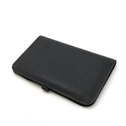 HERMES Dogon Duo GM Bi-fold long wallet Leather Black Coin pocket L engraved