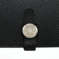 HERMES Dogon Duo GM Bi-fold long wallet Leather Black Coin pocket L engraved