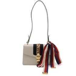 GUCCI Sylvie Sherry Line Ribbon Shoulder Bag Leather Off-White 421882