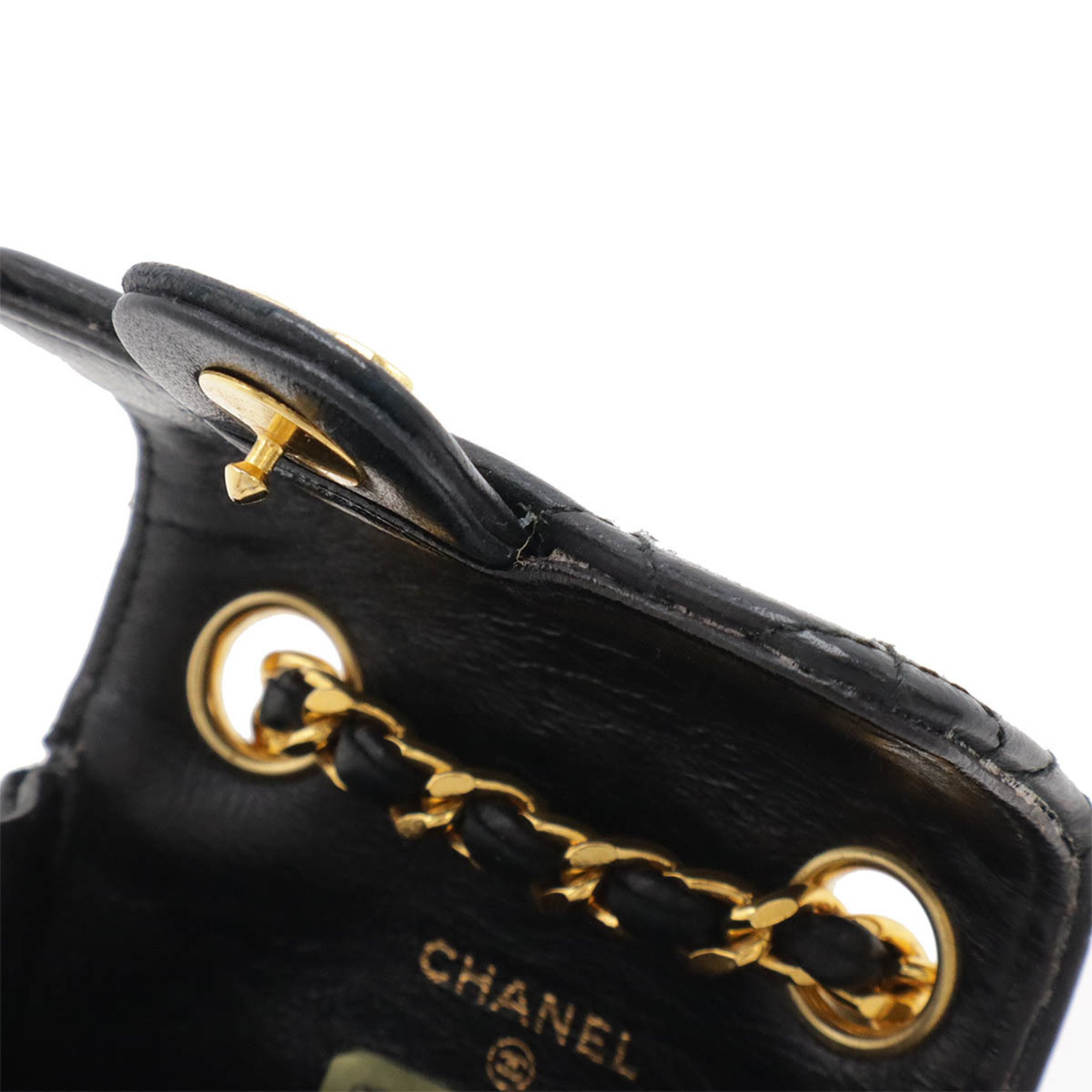 CHANEL Chanel Matelasse Coco Mark Bag Charm Keychain Chain Pouch Leather Black