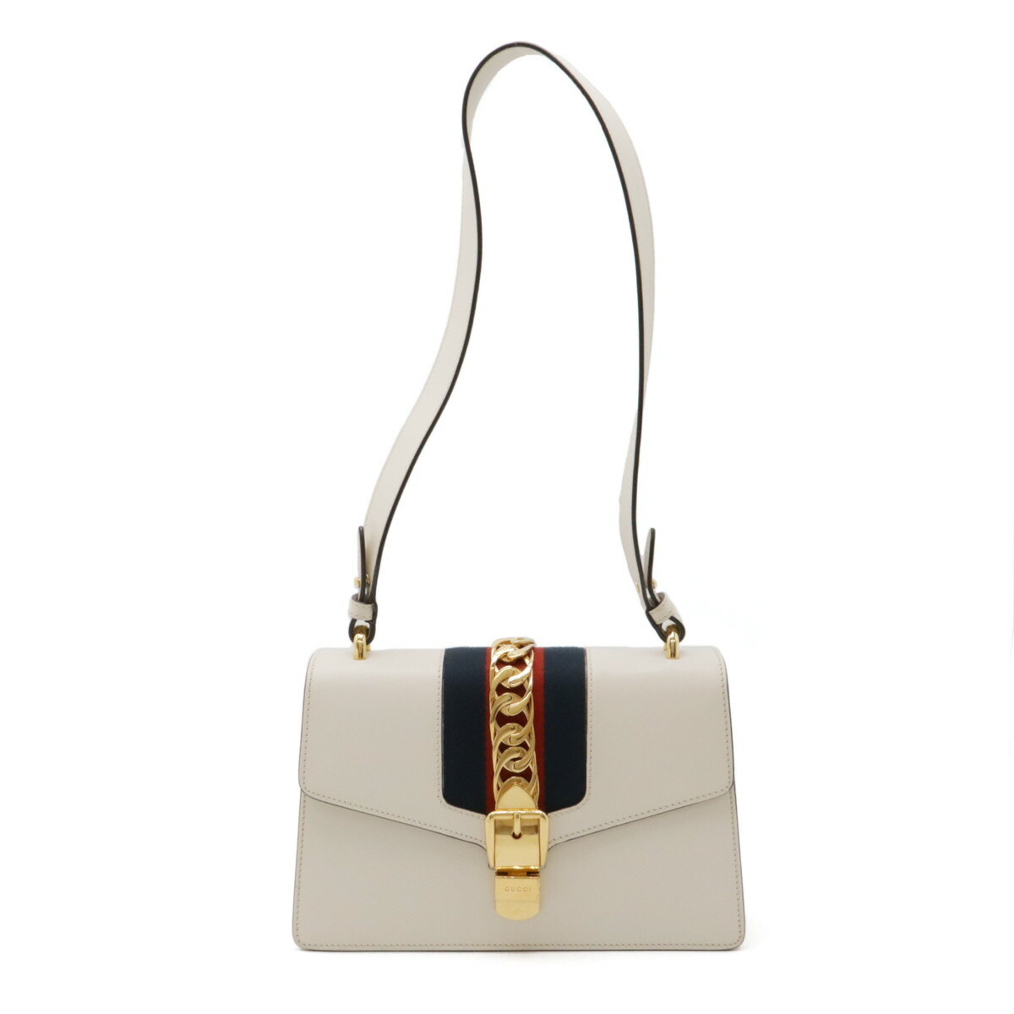 GUCCI Sylvie Sherry Line Shoulder Bag Leather Off-White Ribbon Missing 421882