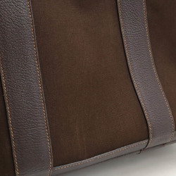 HERMES Garden PM Tote Bag Handbag Toile Officier Canvas Leather Dark Brown □I Stamp