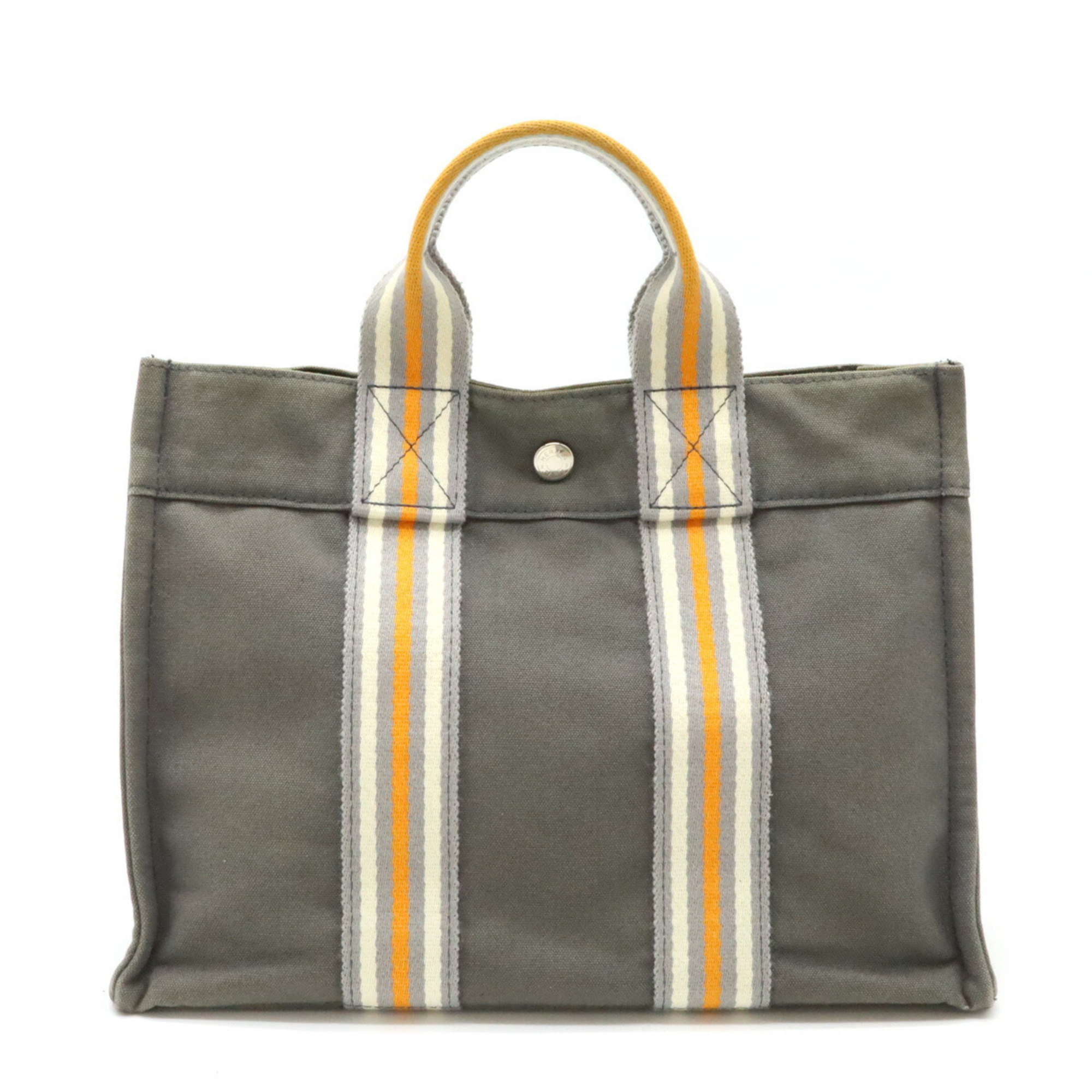 HERMES Hermes Foult Tote PM Bag Handbag Canvas Gray Orange White Ginza Store Exclusive