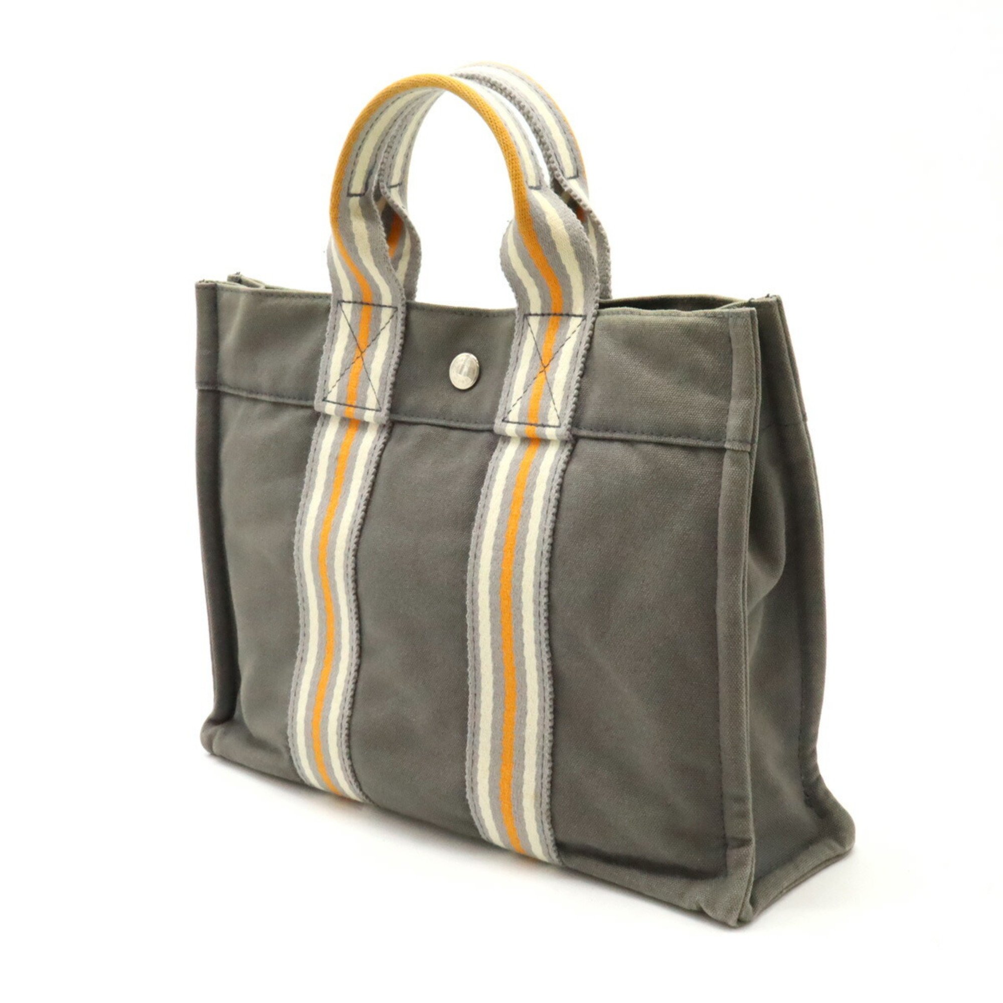 HERMES Hermes Foult Tote PM Bag Handbag Canvas Gray Orange White Ginza Store Exclusive