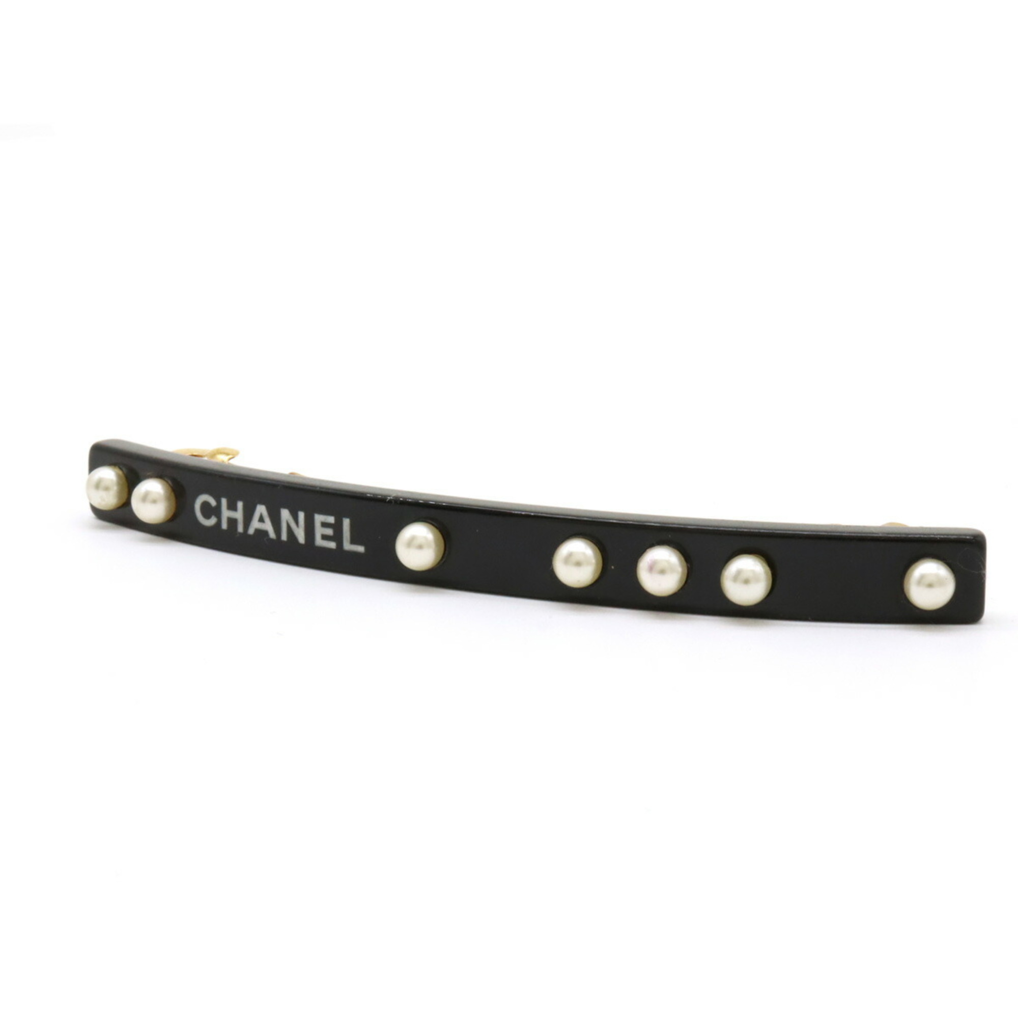 CHANEL Barrette Hair Clip Faux Pearl Black