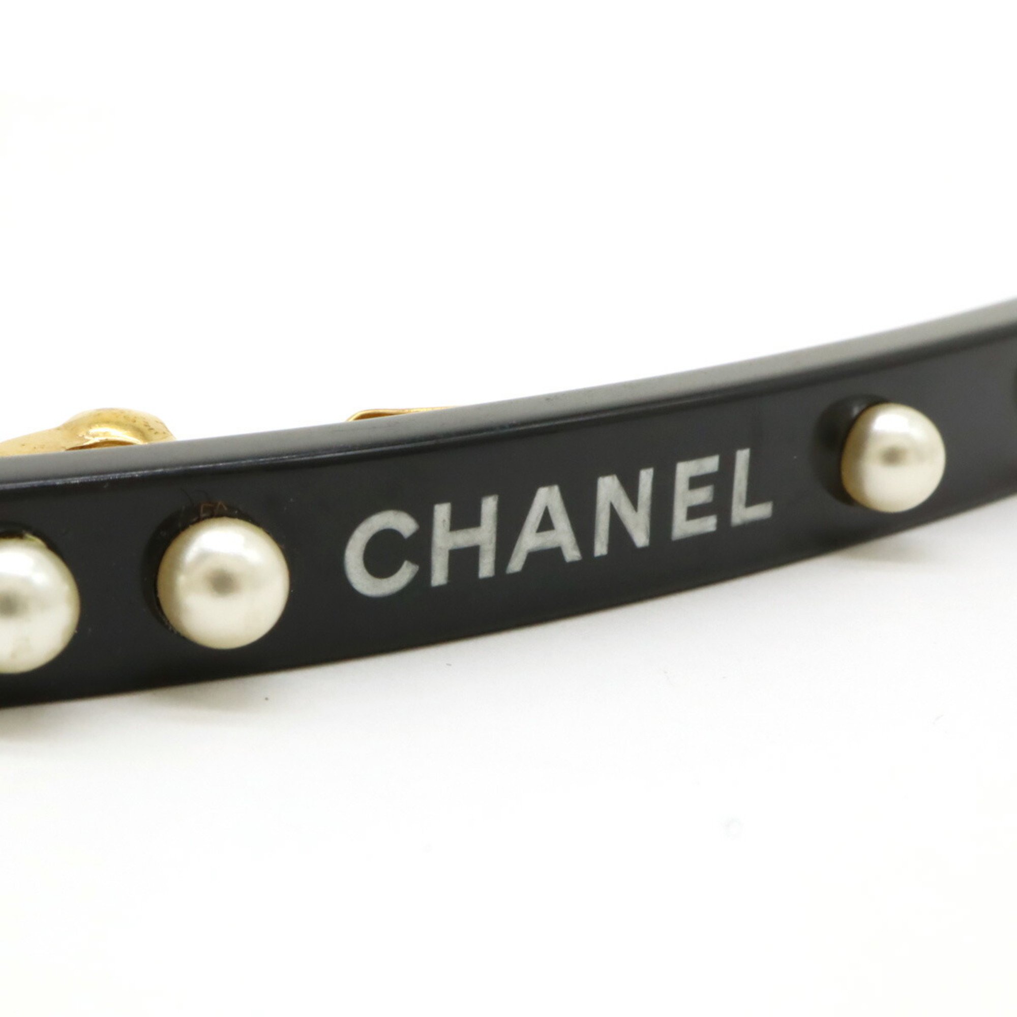 CHANEL Barrette Hair Clip Faux Pearl Black