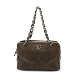 CHANEL Coco Mark Chain Bag Shoulder Tote Caviar Skin Leather Brown