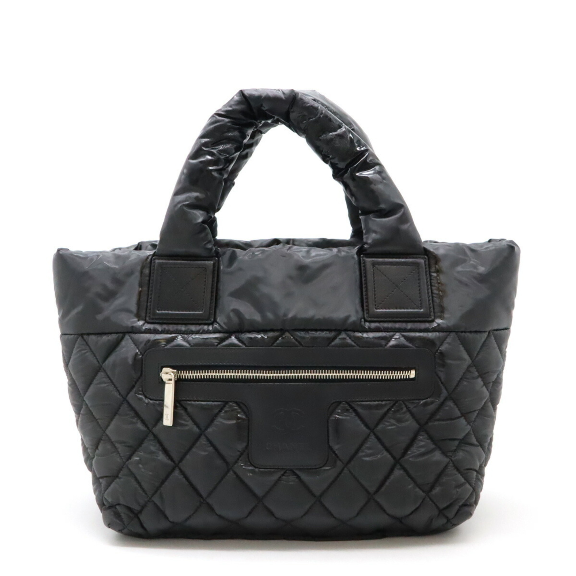 CHANEL Coco Cocoon Small Tote Bag Handbag Quilted Nylon Leather Black 8610