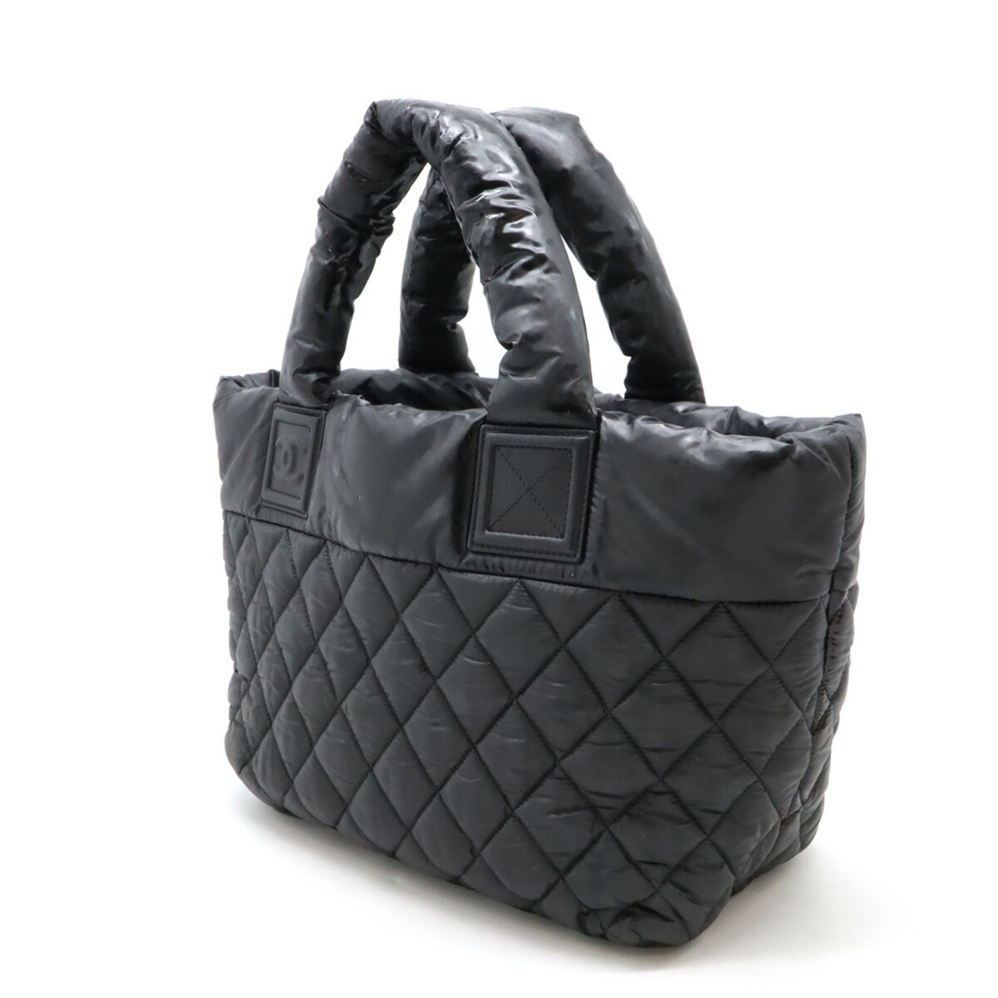 CHANEL Coco Cocoon Small Tote Bag Handbag Quilted Nylon Leather Black 8610