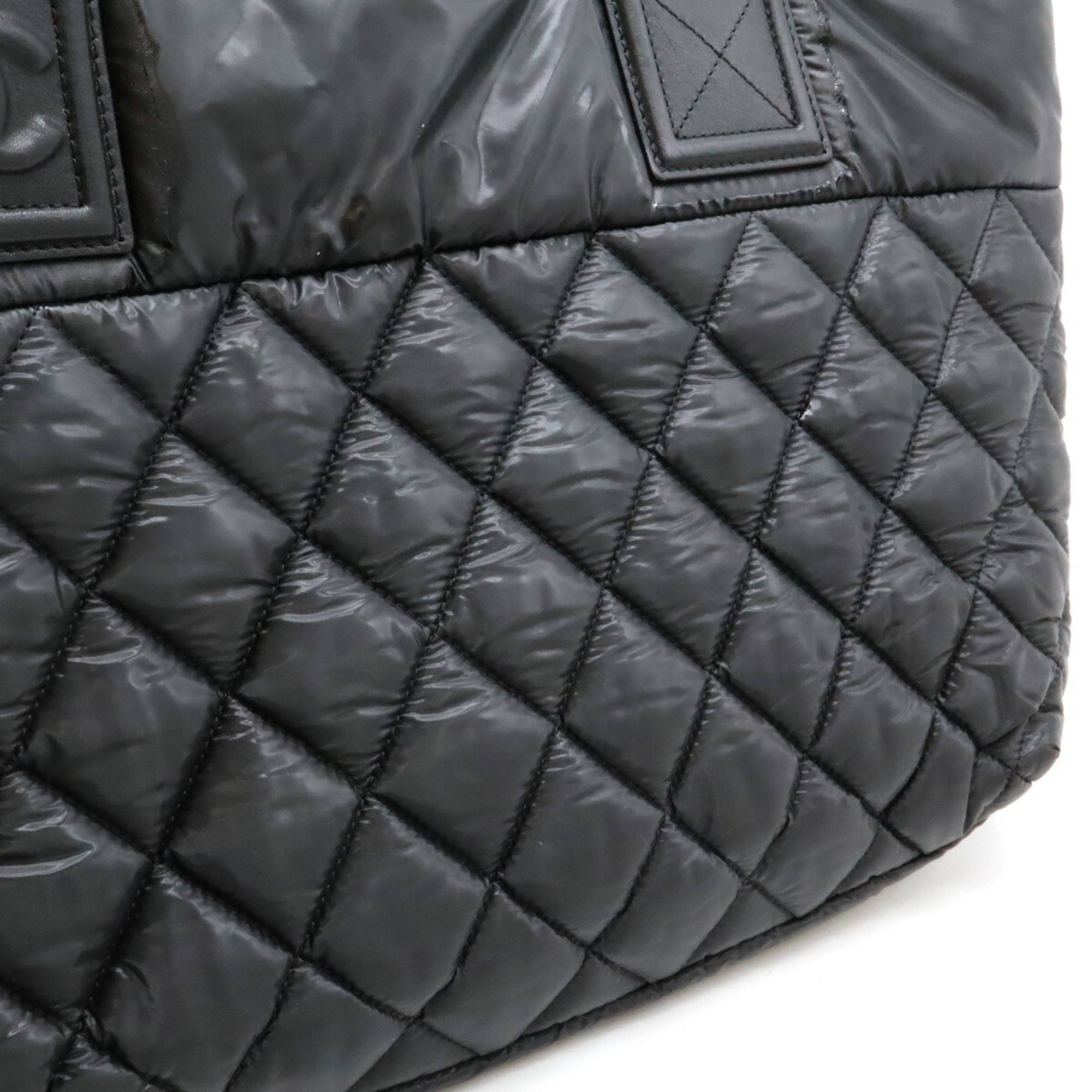 CHANEL Coco Cocoon Small Tote Bag Handbag Quilted Nylon Leather Black 8610