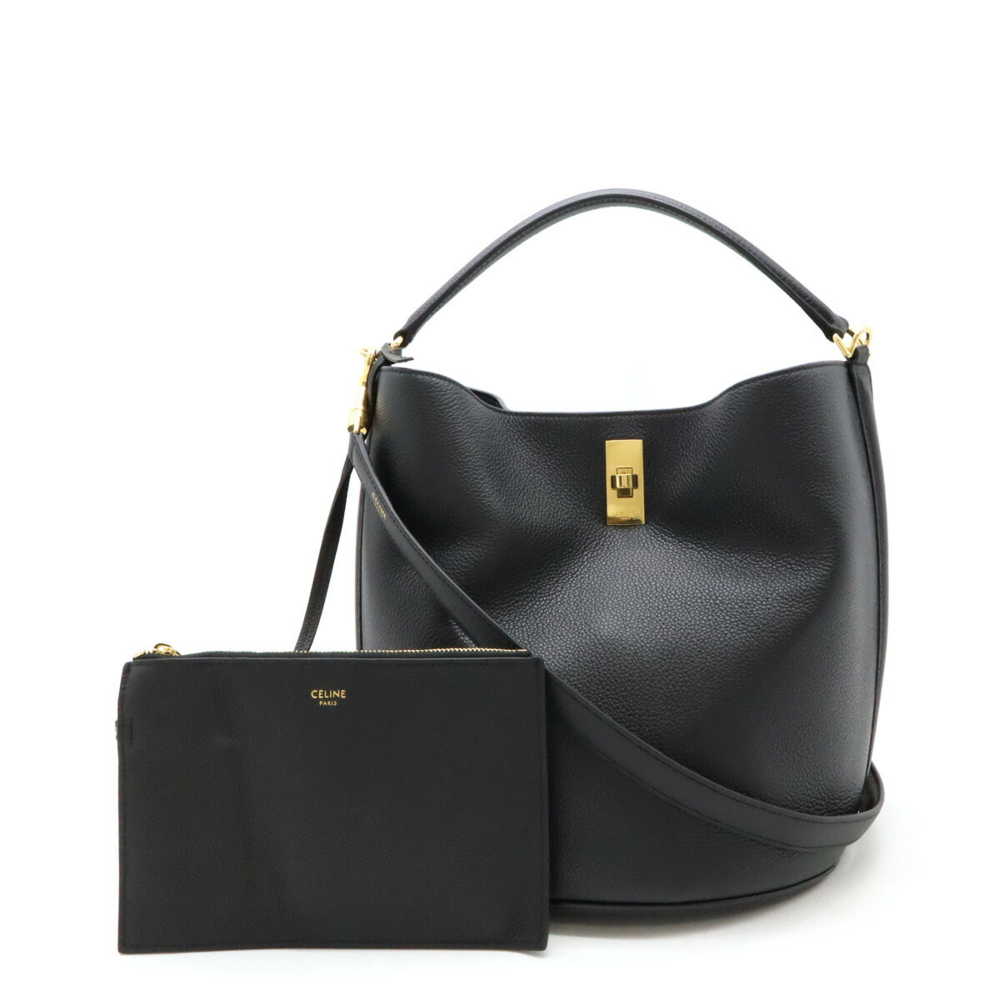 CELINE Bucket 16 Seize Handbag Shoulder Bag Leather Black 195573