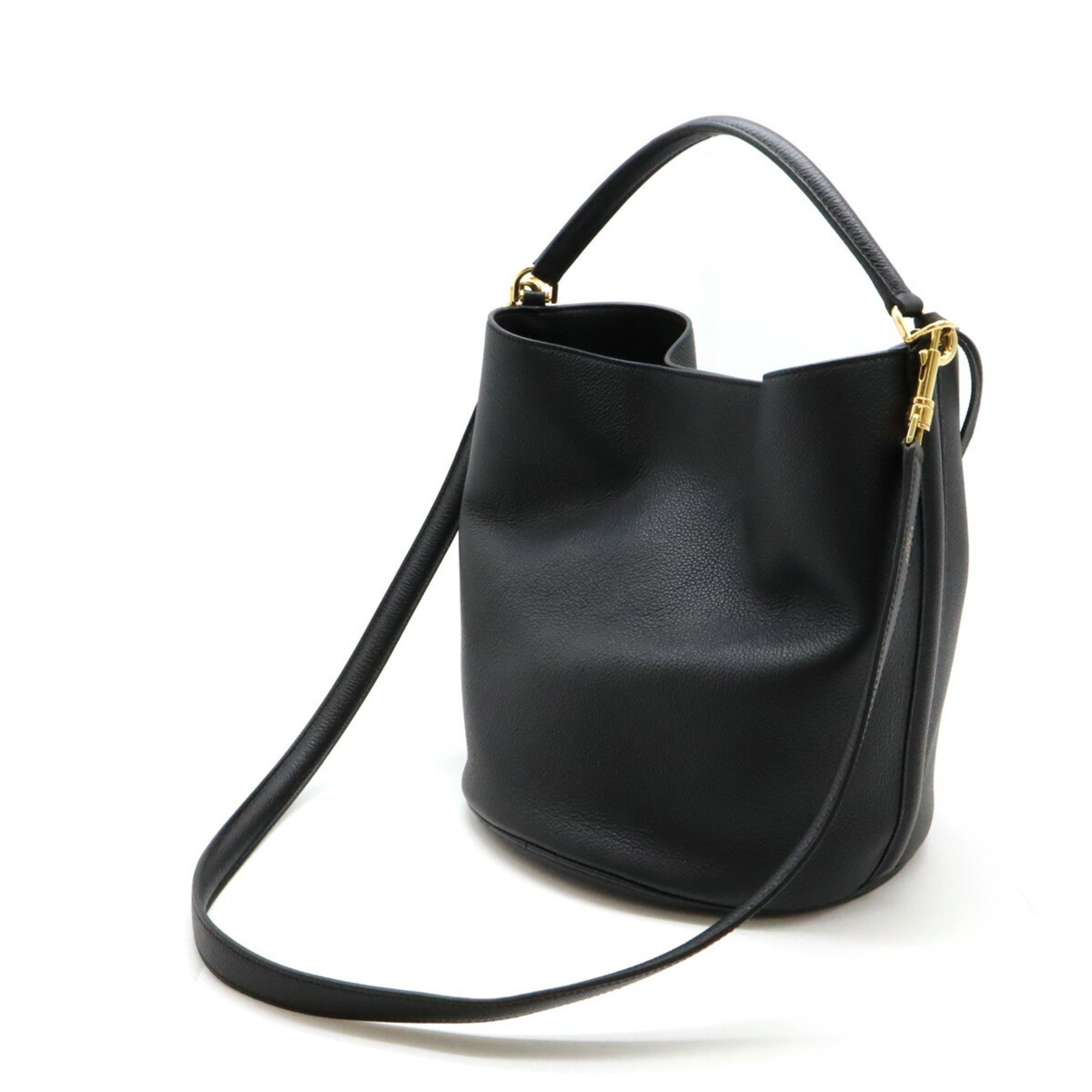 CELINE Bucket 16 Seize Handbag Shoulder Bag Leather Black 195573