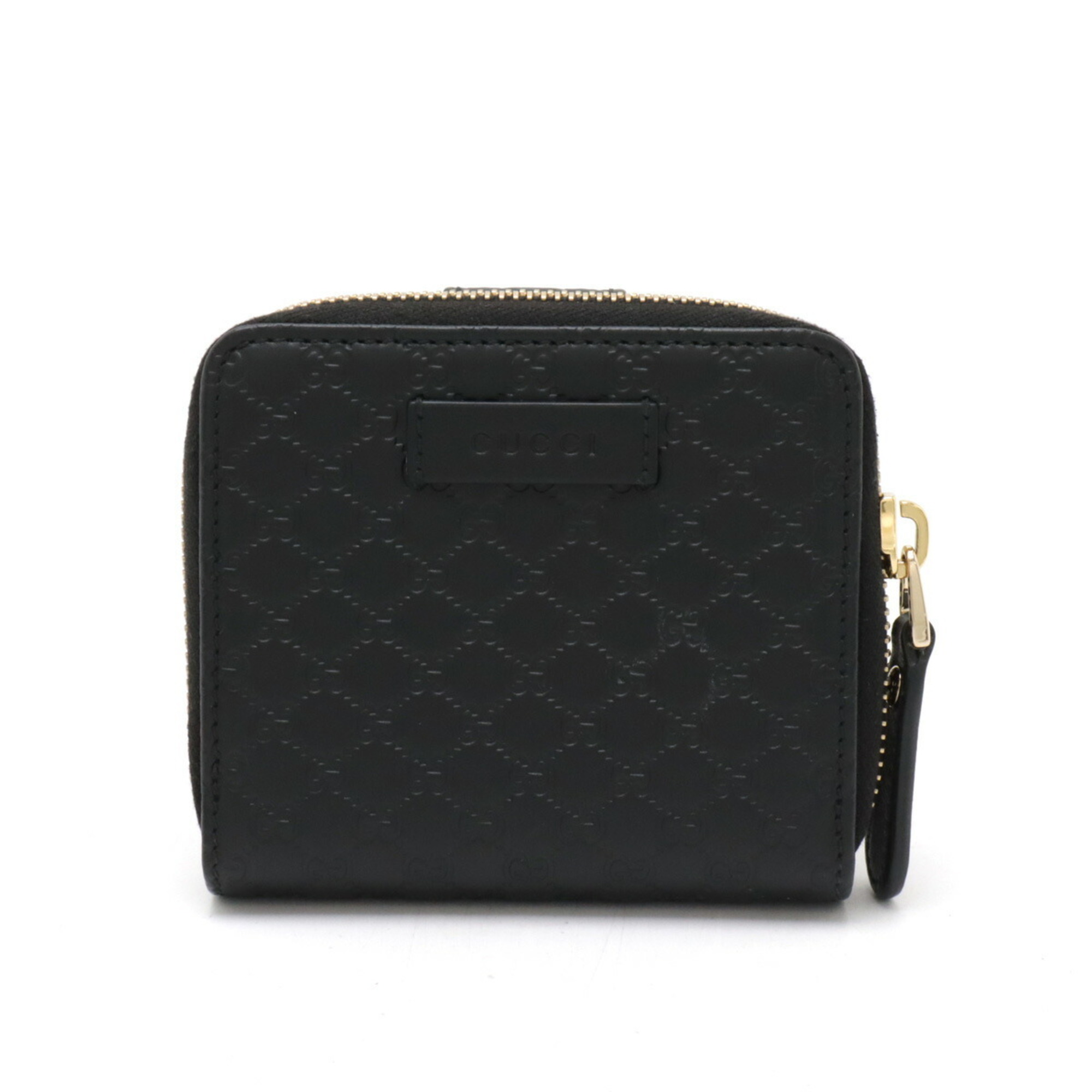 GUCCI Micro Guccissima Compact Wallet Round Bi-fold Leather Black 449395