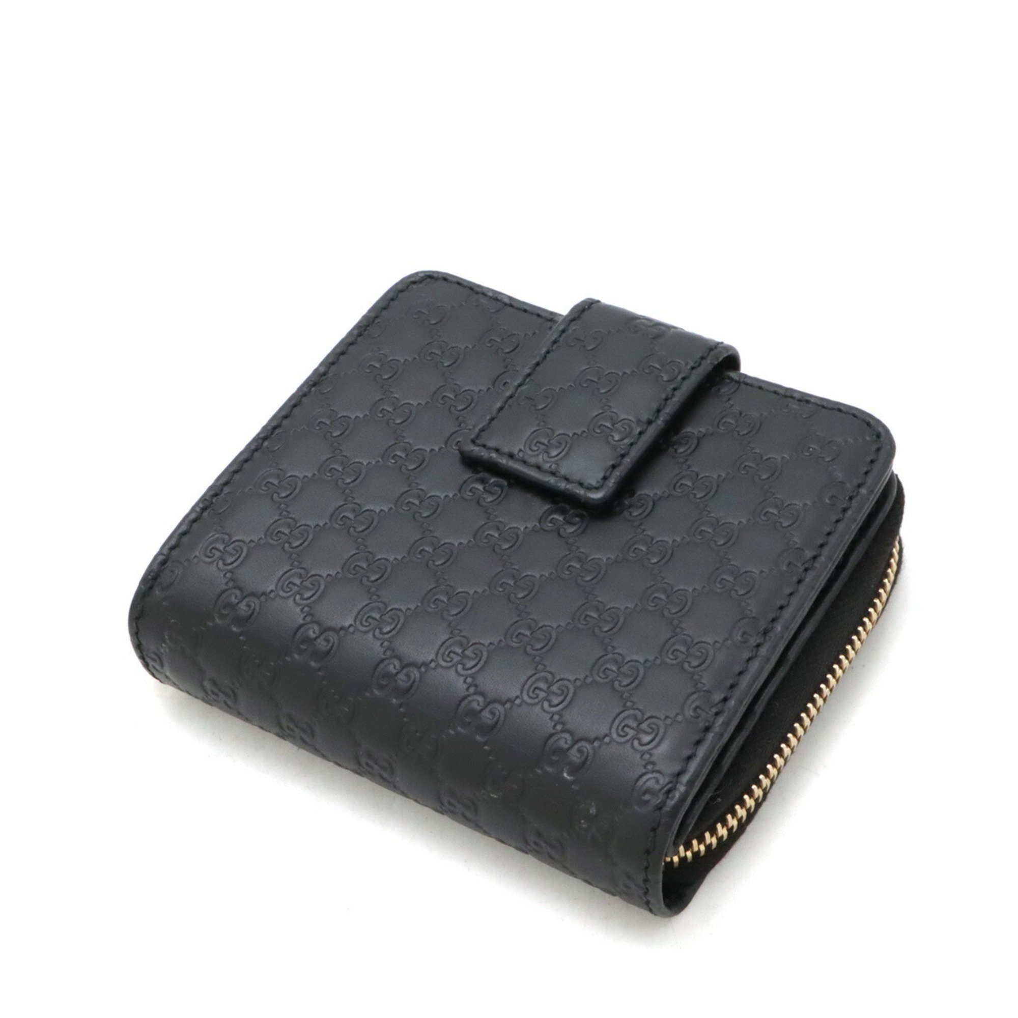 GUCCI Micro Guccissima Compact Wallet Round Bi-fold Leather Black 449395