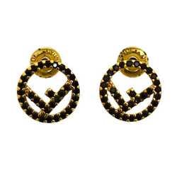 Fendi Earrings f-21376 Gold Black F is Rhinestone GP 1010 FENDI Women's