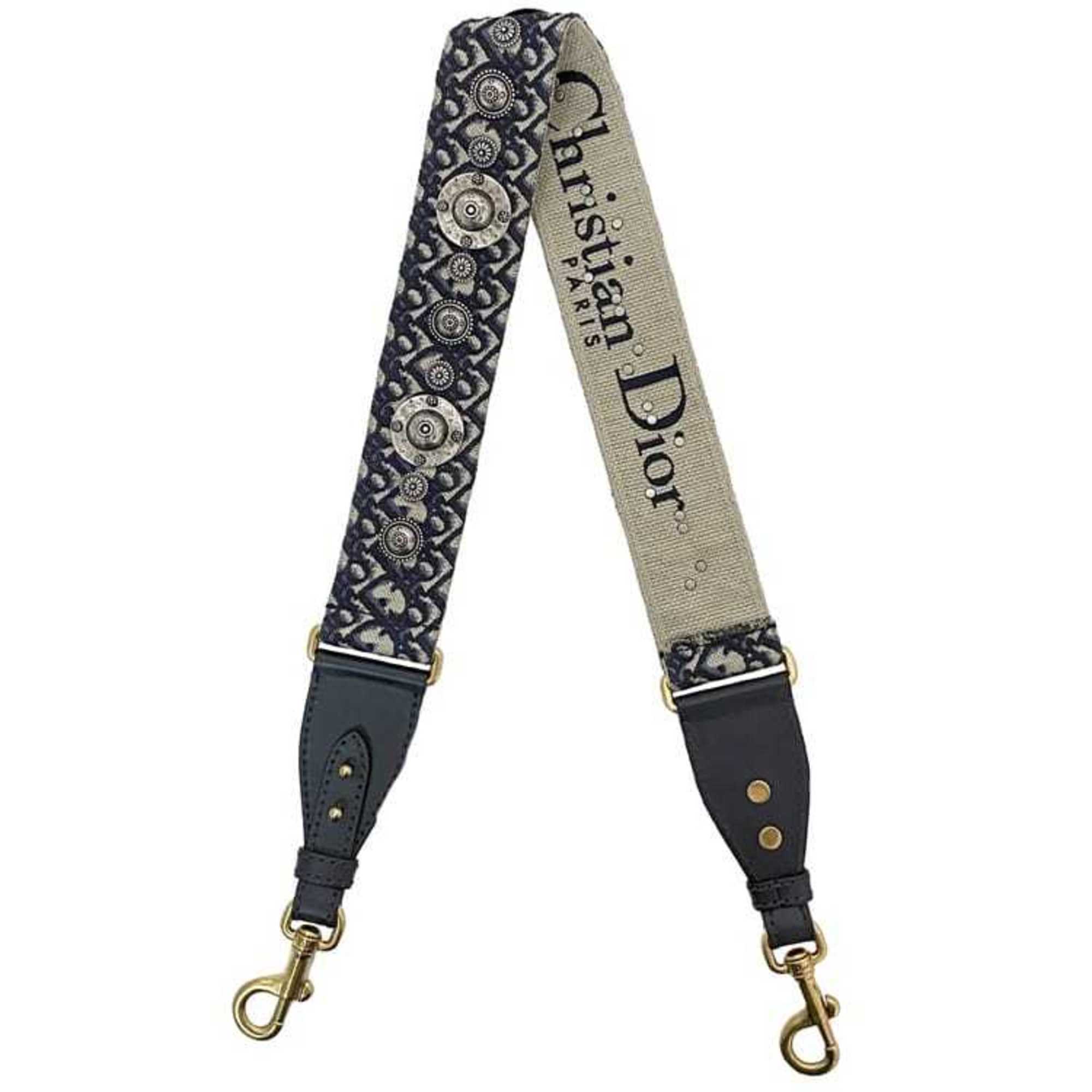 Christian Dior Shoulder Strap ec-21506 Navy Beige Trotter Canvas Leather Studs Coin Women's