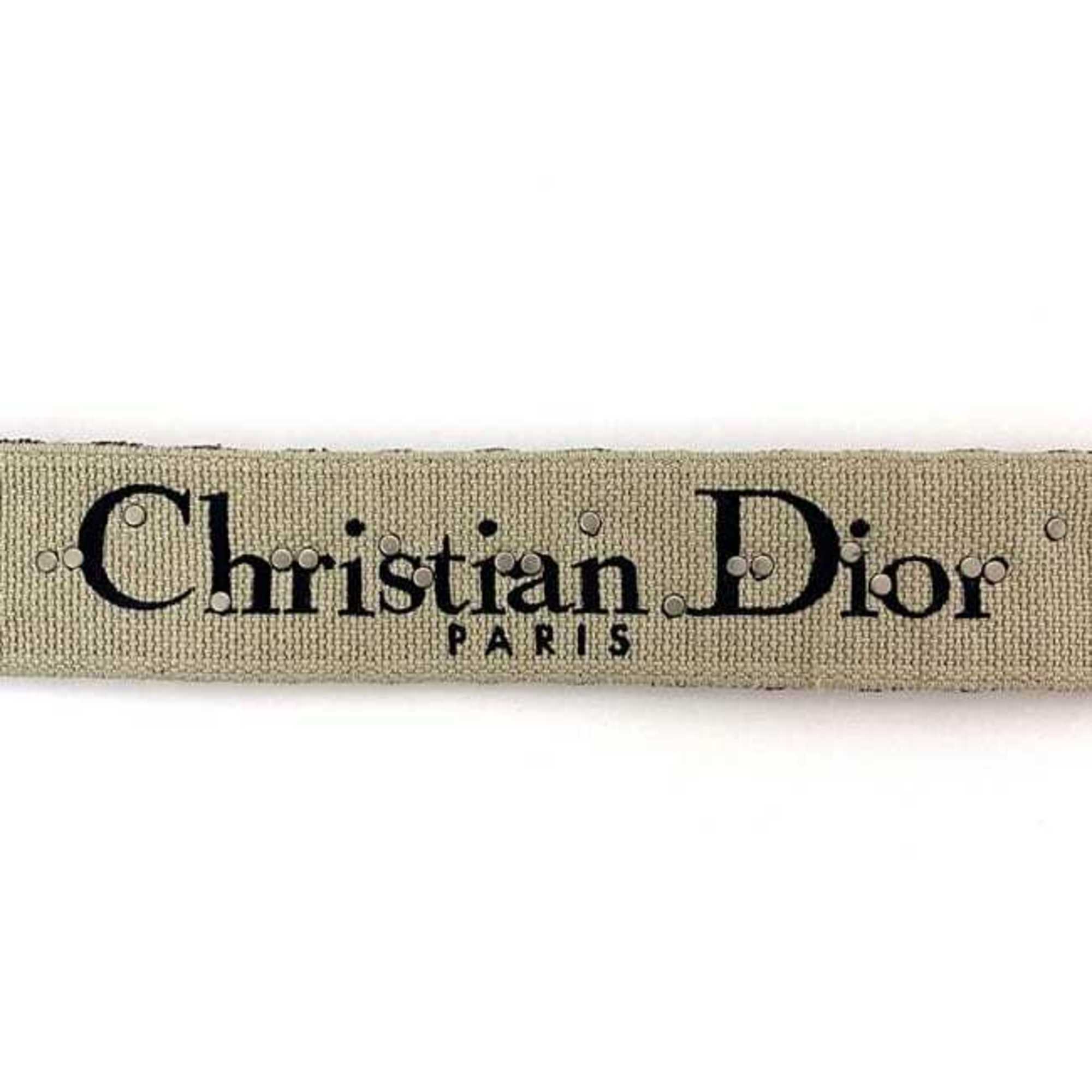 Christian Dior Shoulder Strap ec-21506 Navy Beige Trotter Canvas Leather Studs Coin Women's