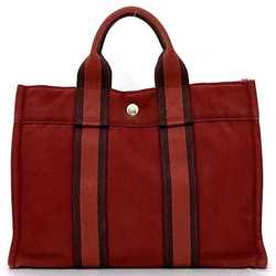 Hermes Handbag Foult PM ec-21452 Red Canvas HERMES Striped Bag Men's Women's Compact