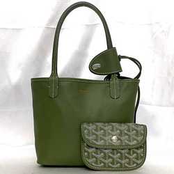 Goyard Tote Bag Ange Pouch f-21488 Light Green Reversible Blue Chevroche Calfskin Goyardine Canvas SUT020660 GOYARD Henribone