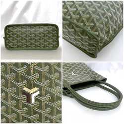 Goyard Tote Bag Ange Pouch f-21488 Light Green Reversible Blue Chevroche Calfskin Goyardine Canvas SUT020660 GOYARD Henribone