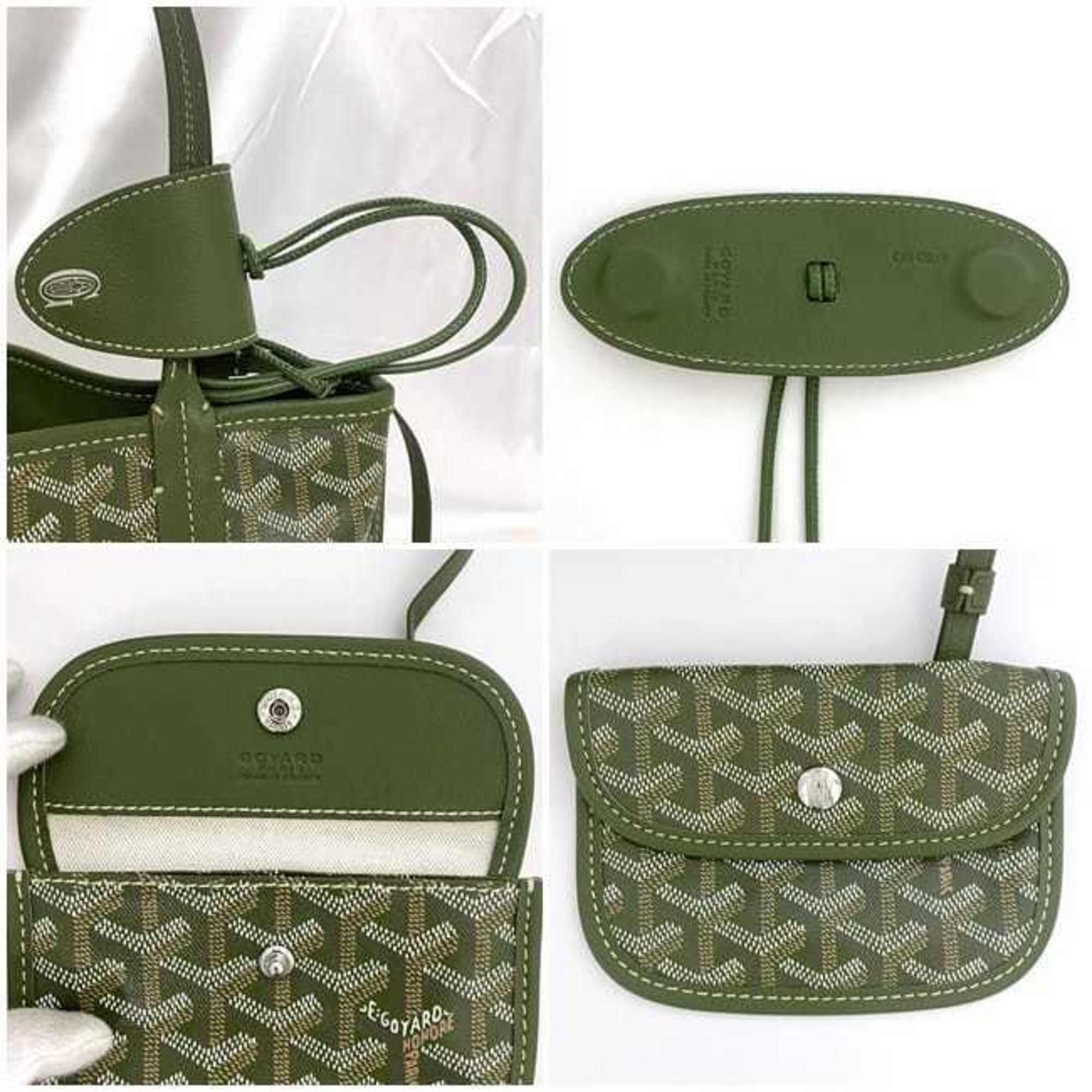 Goyard Tote Bag Ange Pouch f-21488 Light Green Reversible Blue Chevroche Calfskin Goyardine Canvas SUT020660 GOYARD Henribone