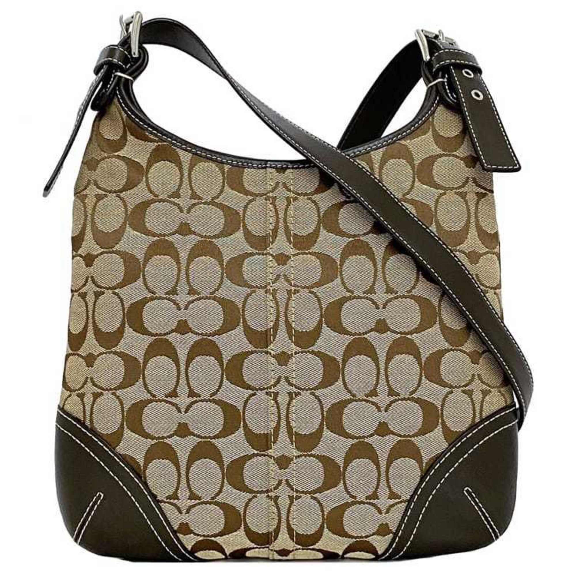 Coach Shoulder Bag ec-21378 Beige Brown Signature F11193 Canvas Leather COACH Women's