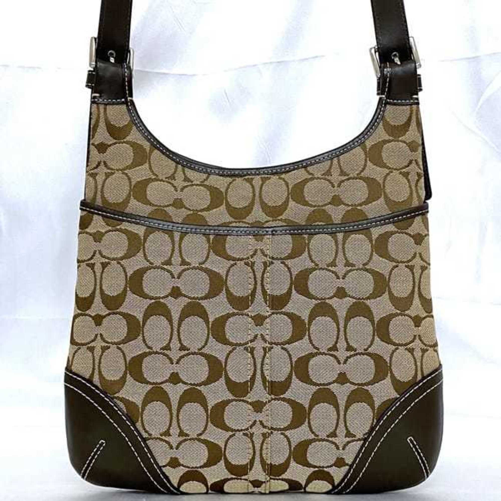 Coach Shoulder Bag ec-21378 Beige Brown Signature F11193 Canvas Leather COACH Women's