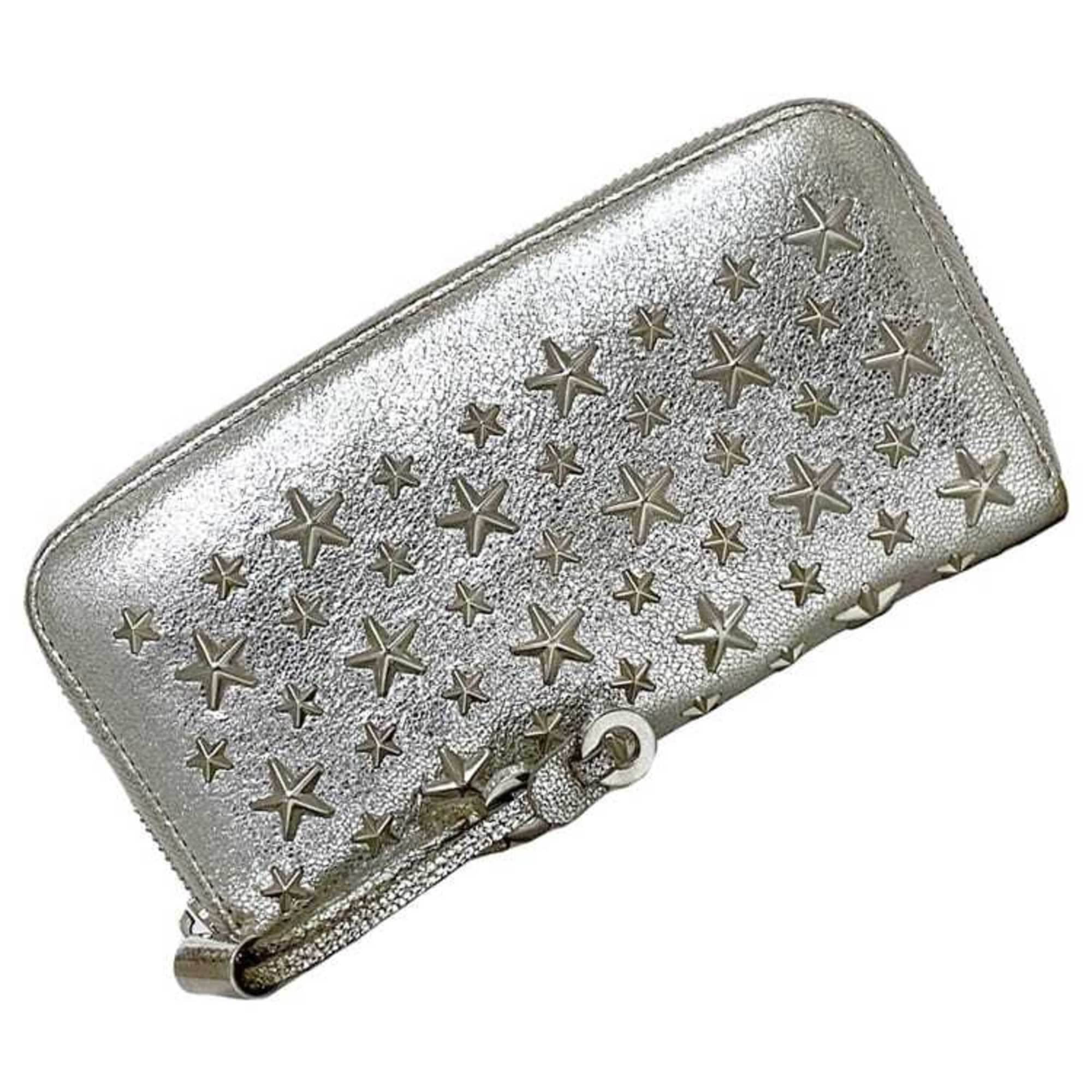 Jimmy Choo Round Long Wallet f-21417 Silver Filipa J000043097001 Leather JIMMY CHOO Star Studs Metallic Women's Sparkling