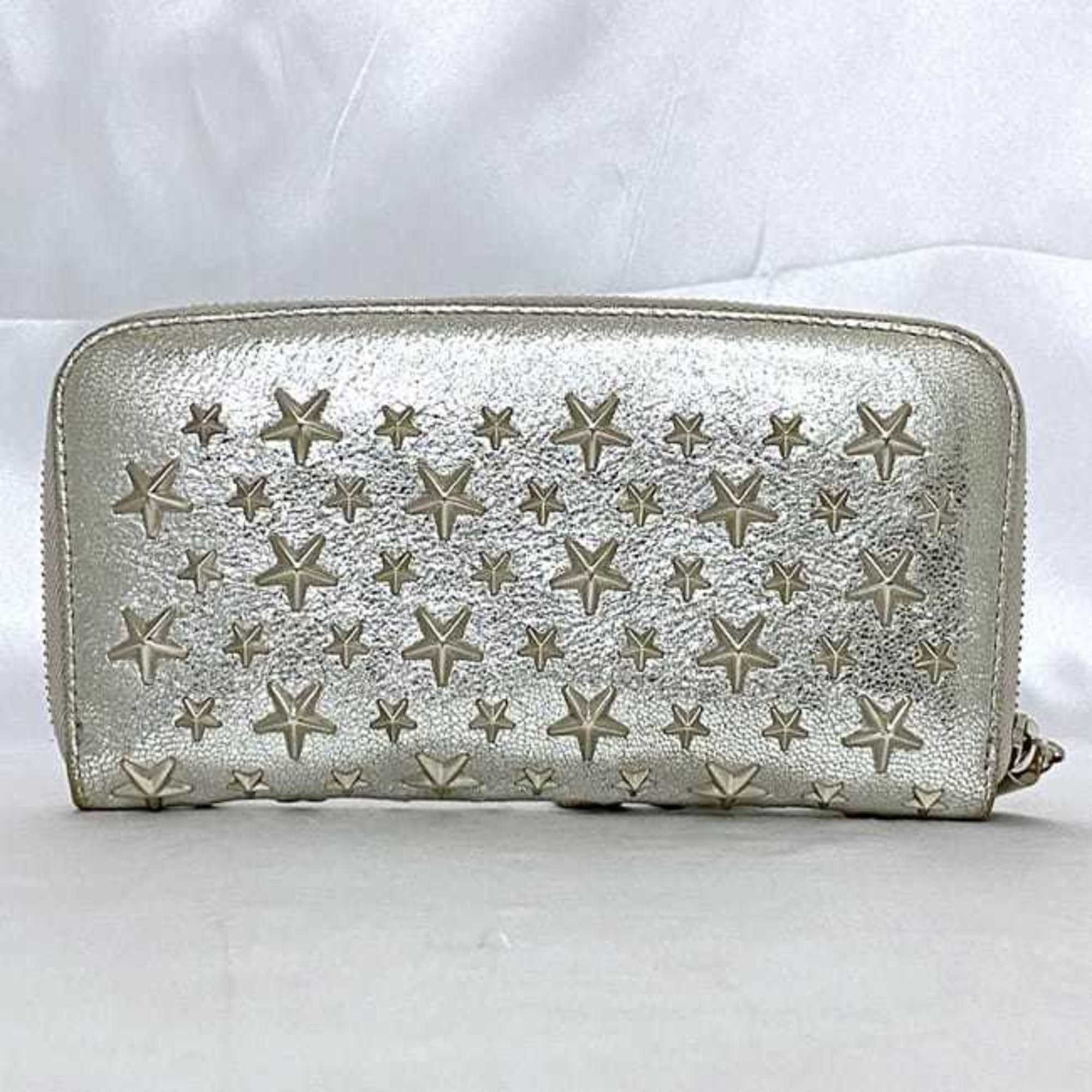 Jimmy Choo Round Long Wallet f-21417 Silver Filipa J000043097001 Leather JIMMY CHOO Star Studs Metallic Women's Sparkling