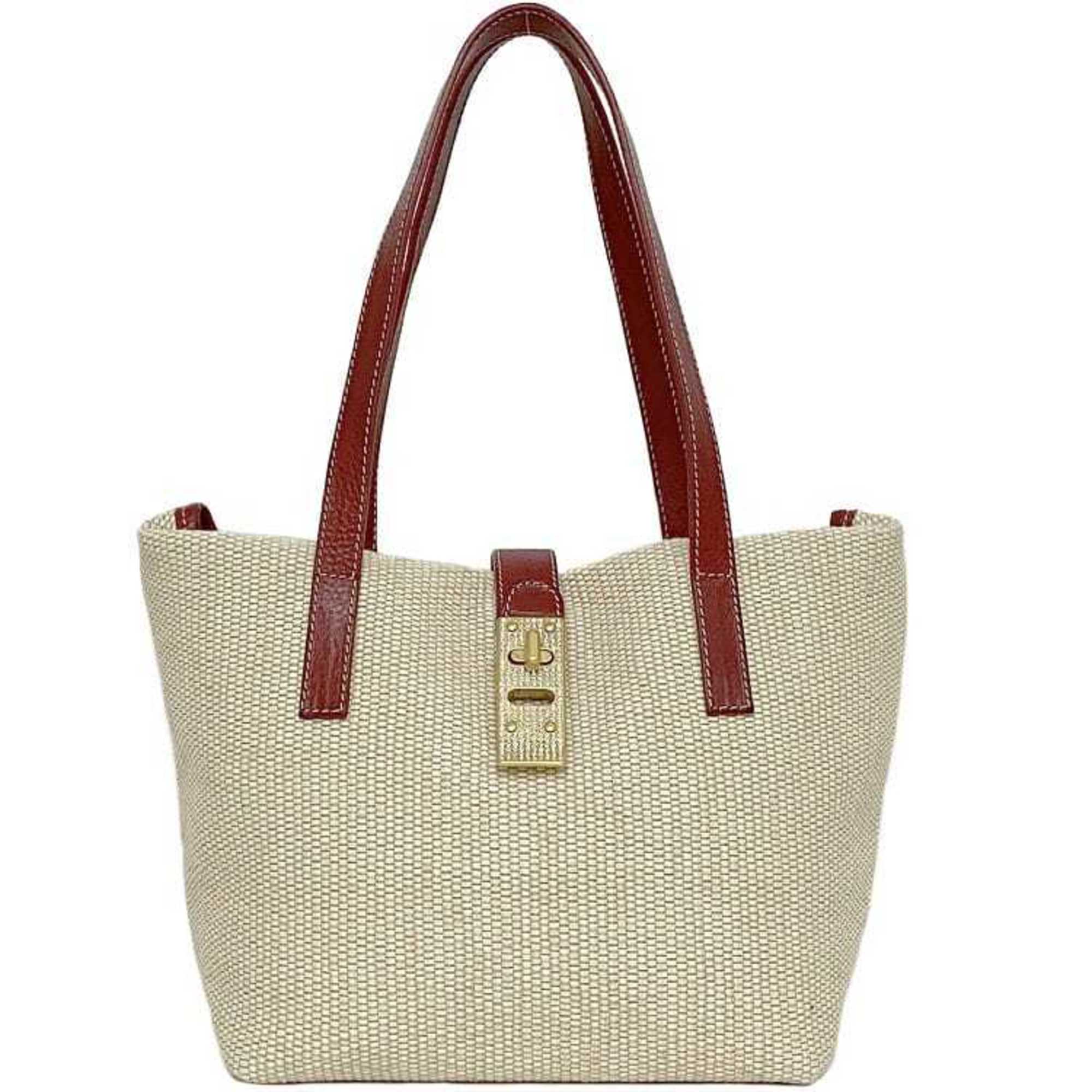 Valentino Garavani Tote Bag ec-21455 Beige Red Straw Leather VALENTINO GARAVANI Rhinestone Women's