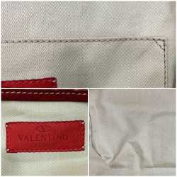 Valentino Garavani Tote Bag ec-21455 Beige Red Straw Leather VALENTINO GARAVANI Rhinestone Women's